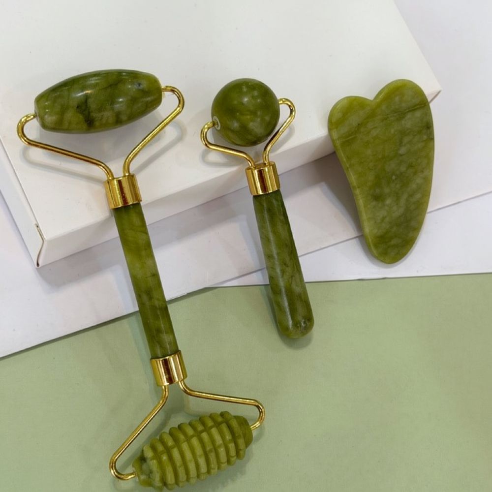 Conjunto de massagem com rolo  - Jade Roller Gua Sha avaliação e preço