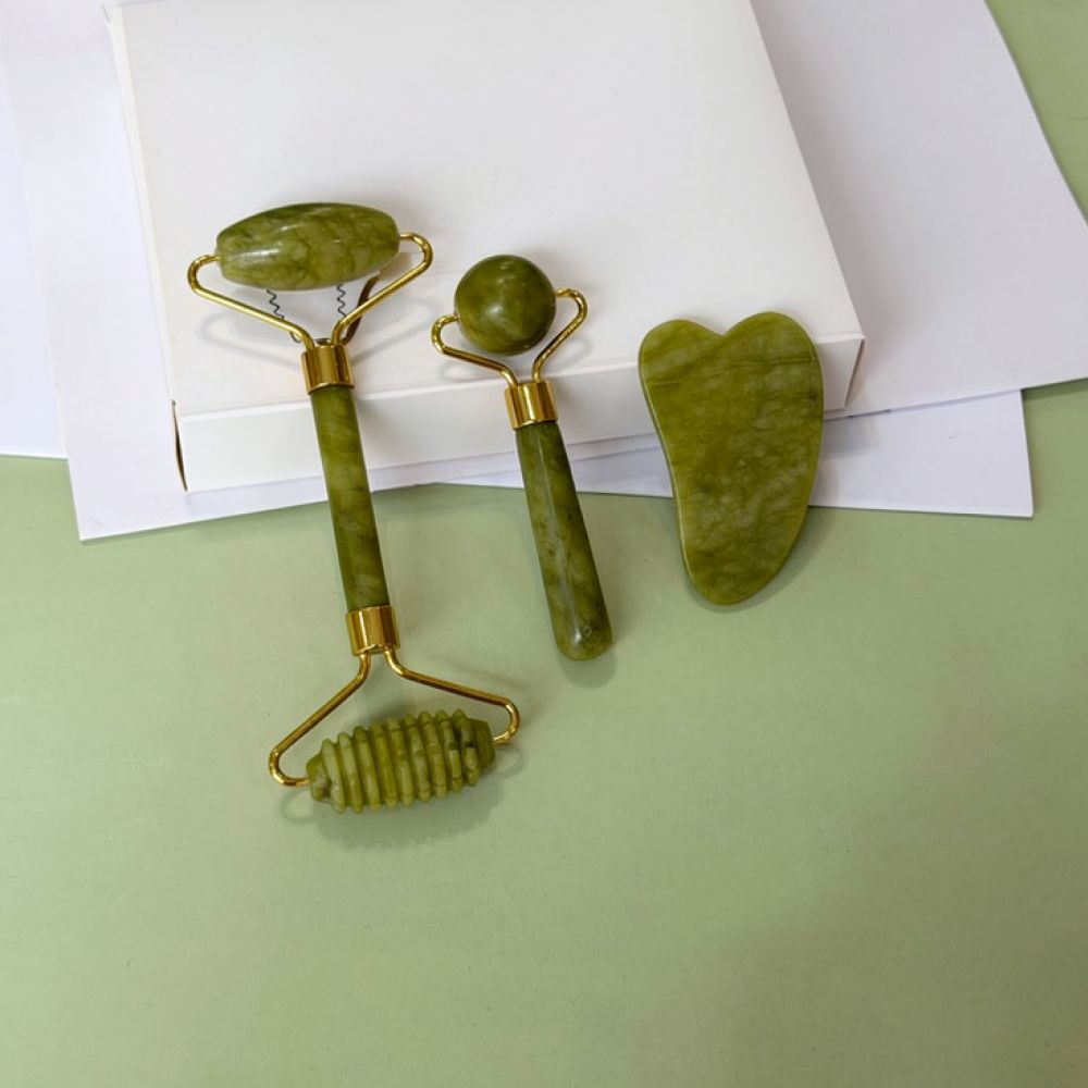Conjunto de massagem com rolo  - Jade Roller Gua Sha avaliação e preço
