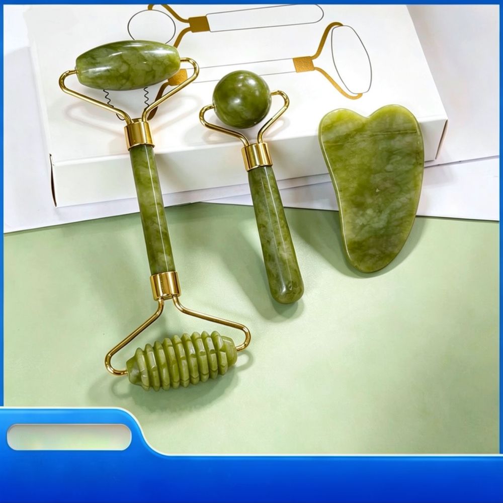 Conjunto de massagem com rolo  - Jade Roller Gua Sha avaliação e preço