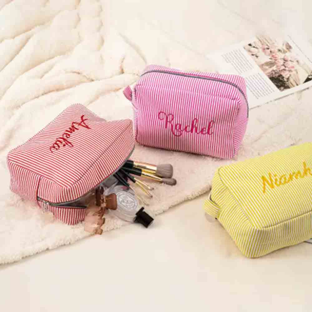Bolsa de maquiagem listrada co - Beauty Makeup School avaliação e preço